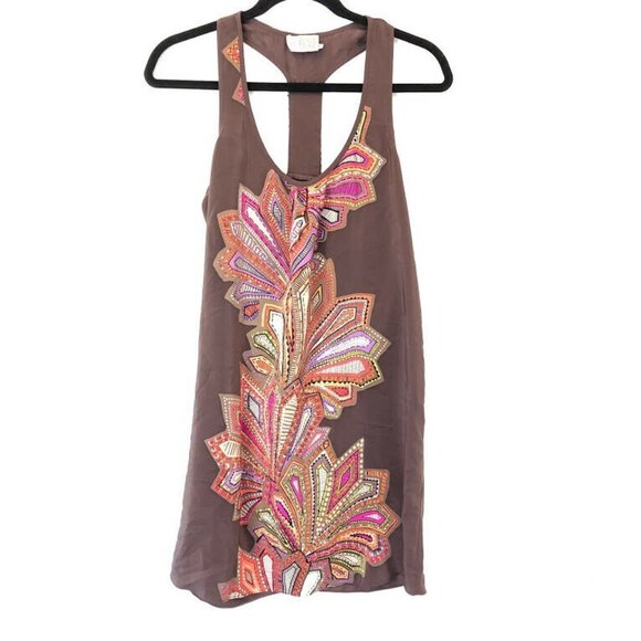 Alice & Trixie XS Silk Brown Floral Racerback Tank - Picture 1 of 6